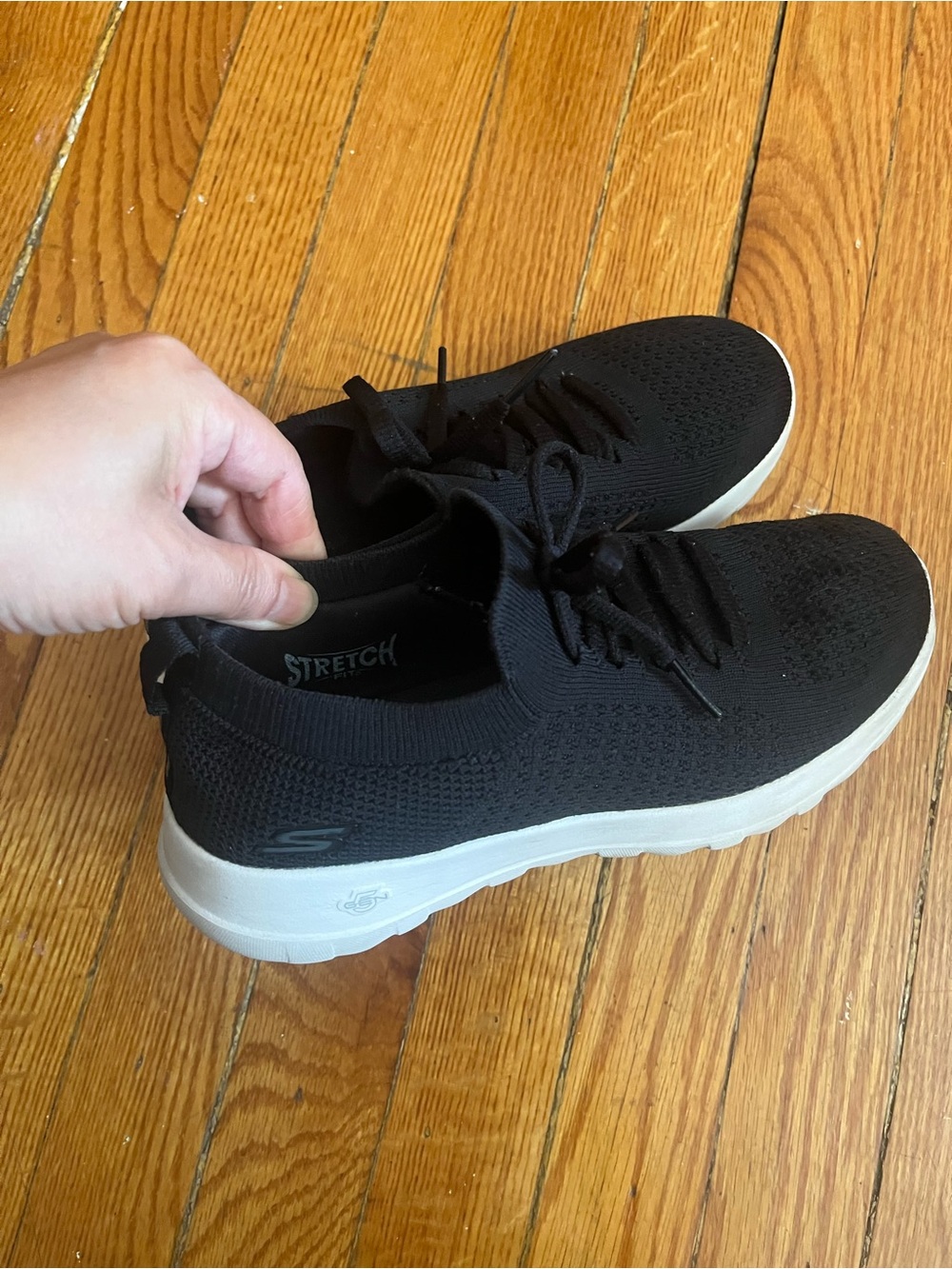 Skechers Black Knit Slip-On Sneakers with White Sole